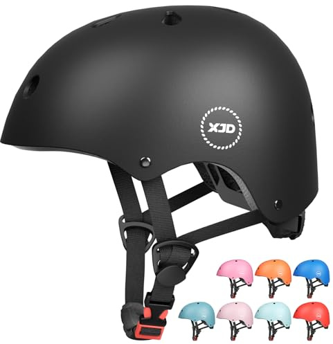 XJD Fahrradhelm Kinder Jugend Kinderhelm Einstellbare Skateboard Helm Skaterhelm für Fahrrad Skateboard Scooter Roller Kinderfahrradhelm für 3-13 Alt Mädchen und Jungen (S: 51-54 cm, Schwarz)
