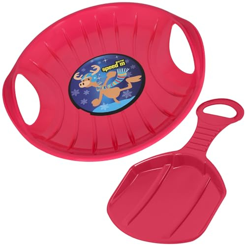 KOTARBAU® 2er Set Popo - Rutscher Kinder - Schlitten – Kunststoff Rutschteller - ø 60 cm – Rodelbahn – Schlitten zum Rodeln im Schnee – 34x53 cm - Rosa