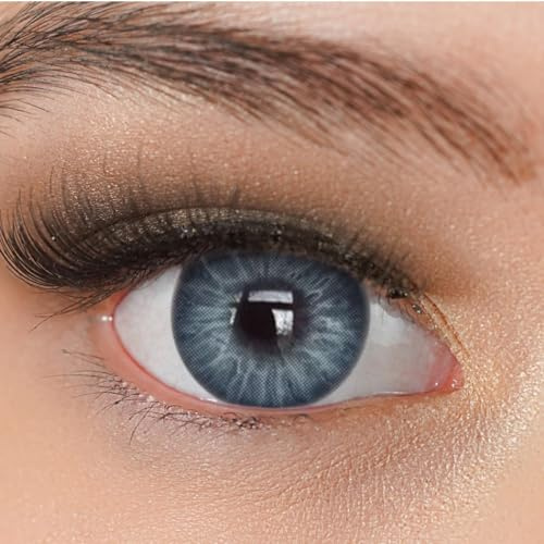 Kontaktlinsen farbig ohne Stärke blau | farbige blaue Jahreslinsen | weiche Linsen | 2 Stück Farblinsen + Linsenbehälter | 0.0 Dioptrien | natürliche Farben | Charmiga Caribbean Blue