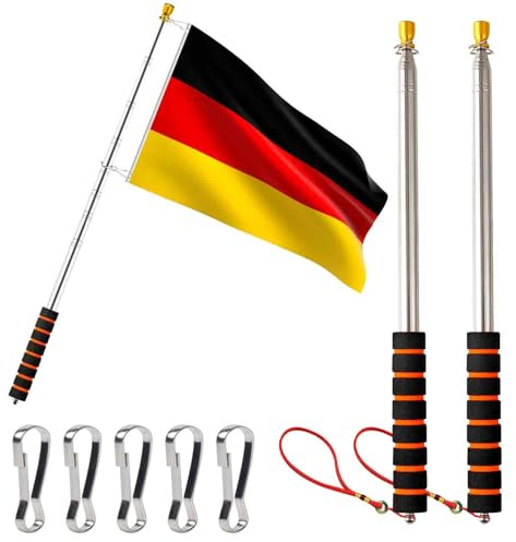 JASFLY 2 Stück Teleskop Fahnenstange 2.5M Tragbare Fahnenmast Handheld mit 5 Stücke Fahnenmast Clip Haken für Reiseleiter Camping Outdoor-Aktivitäten Unterricht