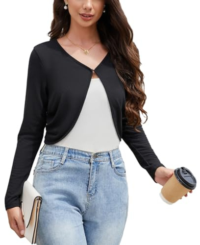 Hobrounn Damen Bolero Elegant Bolerojacke Basic Langarm Schulterjacke Kurz Schrug Cardigan Strickjacke