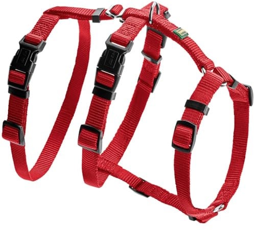 HUNTER Sicherheitsgeschirr VARIO RAPID, Panikgeschirr mit extra Bauchgurt, ausbruchssicher & verstellbar, auch als klassisches Y-Geschirr nutzbar, leichte Klickverschlüsse, Farbe: rot, Größe: S-M