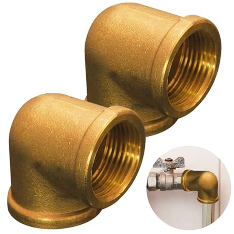 2 Stück Messing Winkel 90°, 1/2 IG/IG, 1/2 Zoll Messing Bogen 90 Grad | 90 Grad MessingGewindefitting, 1/2 Zoll Innengewinde Rohrwinkel Bogen Adapter, DN15 MessingRohrwinkel für Bewässerungsanlagen