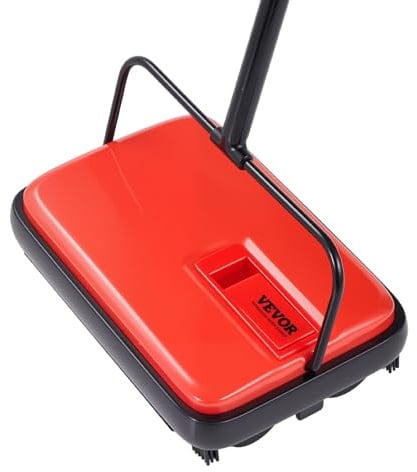 VEVOR Teppichkehrer Teppichbodenkehrmaschine manuell, Bodenkehrer mit 300 ml Staubbehälterkapazität, 17 cm Reinigungsbreite Kehrmaschine für Heimbüro-Teppiche Tierhaarstaub Teppichreinigung, Rot