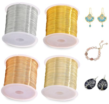 TTIAYAO 100m x 4 Spule Schmuckdraht 0.3mm Basteldraht Dünn Gold Silber Roségold und Kupfer Handwerk Schmuck Draht Dünner Draht zum Basteln Perlendraht für Schmuckherstellung und DIY Bastelarbeiten