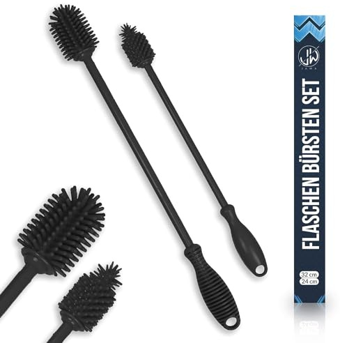 JAWAonline Spülbürsten Set 32cm und 24cm - Flaschenbürste Silikon schonend und kratzfrei - Flexible Flaschenreiniger Bürste - Premium Bottle Brush - Reinigungsbürste für kleine und große Flaschen