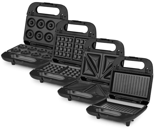 Wëasy Sandwichmaker JOY600, 4 in 1 Multifunktionsgerät, Waffeleisen, Donut, Panini, Grill, austauschbare Platten, Antihaftbeschichtung, 750W