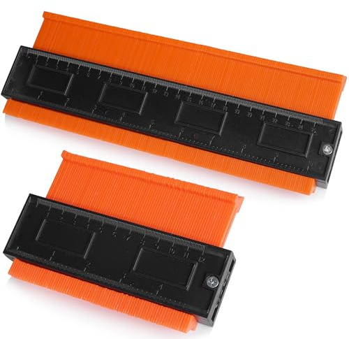 PREMIUM Magic Formzeichner Schablone im 2er Set I Konturenlehre Werkzeug zum perfekten Zuschneiden von Fliesen, Laminat, Parkett uvm. I Vervielfältigungslehre Gadgets für Männer (12 + 25 cm Orange)