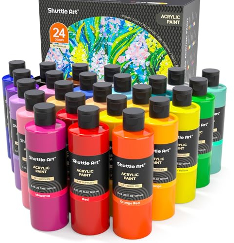 Shuttle Art Acrylfarben Set, 24 Acryl Farben in Flaschen (je 250ml, 8,45oz), hochpigmentierte Acrylic Paint, Acrylfarbe wasserfest für Künstler, Erwachsene auf Steine, Leinwand, Holz geeignet