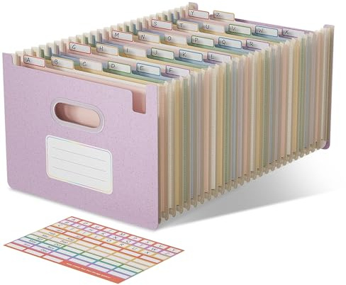 EcoStash Dokumentenmappe A4 26 Fächer,Weizenstroh Fächermappe Sortiermappe Bunte Ordner Organizer,Akkordeon Aktenmappe, Aufrecht und Oben Offen,BPA-frei,Zurück zur Natur,Gesundes Leben-Lavendelviolett