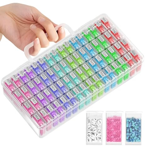 ARTDOT Diamond Painting Zubehör Boxen, 64 Stück 5D Diamant Painting Erwachsene Aufbewahrungsbox mit Stickers & Handle
