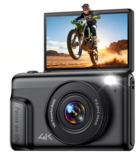 4K 64MP Digitalkamera Kamera Fotokamera: 16X Digital Zoom Kompaktkamera mit 2-Zoll IPS Klappdisplay Fotoapparat - Geschenk Ab 8-18 Jahre Teenager Kids Anfänger - Mini Retro Vlog Camera