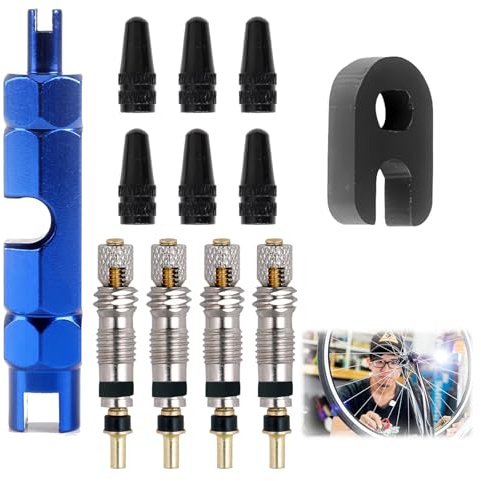 12-teiliges Presta-Ventilkernset, Ventilschlüssel Fahrrad Ventileinsatz Ventiladapter für Fahrradventileinsatz Ventilkernentferner Werkzeug Ventilschutzkappen für Fahrräder und Mountainbikes (A)