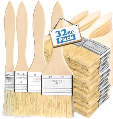 32Stk. Pinselset Malerpinsel Set 12.7/25.4/38.1/50.8mm Breite Flachpinsel Set Malerbedarf Pinsel Set für Malen Lack Lasur Wandfarbe Öl Lasurpinsel Holz DIY Lackpinsel zum Streichen Lasurpinsel