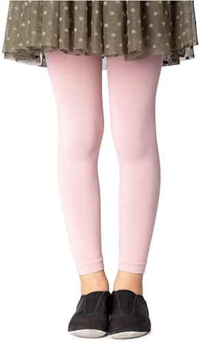 NOQ Mädchen Strumpfhose ohne Fuß in voller Länge Leggings knöchellanger Rock Tunika Kleid Schule Tanz Ballett blickdichte Mikrofaser, Powder Pink 10/11 Jahre (140/146 cm)