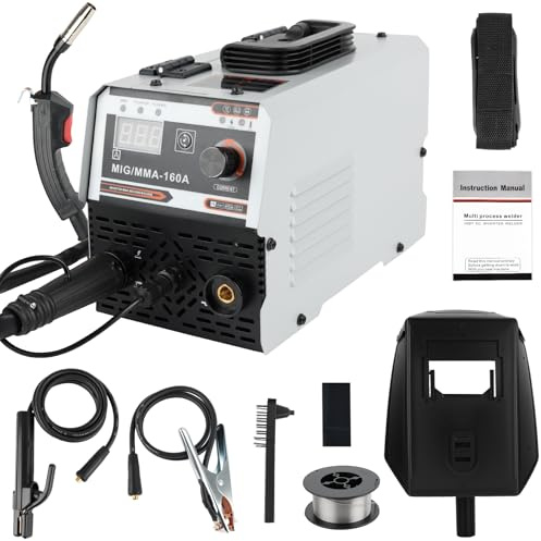 Fülldraht Schweissgerät Ohne Gas, Tragbar Elektroden Schweißgerät, 220V 3-in-1-Mehrprozessschweißgerät, Mit 1kg Gasfreie Doppelschweißmaschine MIG/MMA-160A,Mit LED Digitalanzeige,Für Profis & Home DIY