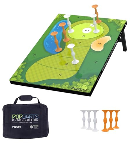 PopGolf Board Edition Set - Popdarts Hinterhof, Indoor und Outdoor Spiel für alle Altersgruppen - Tolle Cornhole Alternative - Enthält 1 Allwetterbrett, Exklusive PopGolf Darts, Reiseetui und