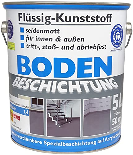 Dynamic24 Flüssig Kunststoff 5L Bodenbeschichtung 50m² Betonfarbe Beton Beschichtung (Lichtgrau)