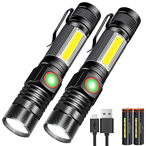 Karrong Taschenlampe LED Aufladbar mit Magnet COB Seitenlicht Zoombar, Helles Licht 3000 Lumen USB Taschenlampe mit Akku Wasserdicht, 4 Modi für Outdoor Wandern Camping Notfall