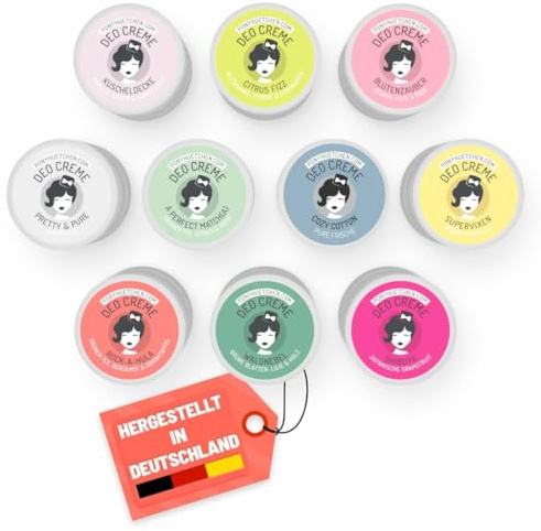 PonyHütchen - Deocreme Komplettset 10 x 5 ml - Feste Deo Creme vegan, ohne Aluminiumsalze & Tierversuche - Unisex Antitranspirant Naturkosmetik handgemacht mit Bio-Zutaten - Ideal für Handgepäck