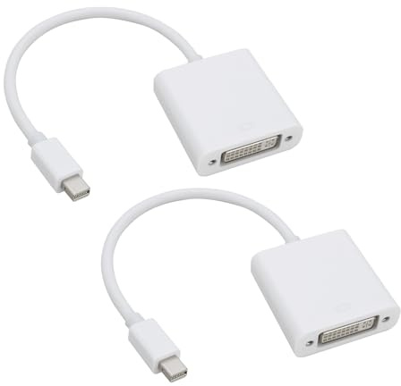 ECSiNG Mini-DP auf DVI-D Konverter, 20-poliger DisplayPort auf DVI-Adapter, 10,8 Gbit/s, 1 Mbit/s, bidirektionaler AUX-Kanal für Windows, Ubuntu, Weiß, 2 Stück