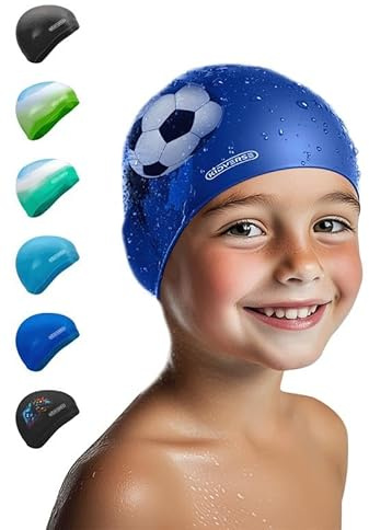 KIDVERSE Badekappe Kinder wasserdicht - Schwimmhaube Kinder mit Anti-Rutsch-Noppen - Badekappen für Schwimmer mit UV Schutz - Schwimmhaube Jungen - Reißfeste Badehauben in verschiedenen Größen