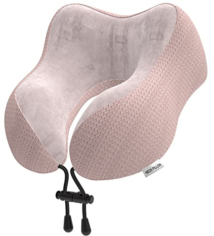 Yomisee Nackenkissen Flugzeug, Reisekissen Auto aus Memory Foam mit samtweichem Bezug, Nackenhörnchen Erwachsene für Reisen, Camping, Büro und Haus (Rosa)
