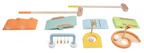 Classic World Mini-Golf Set aus Holz 11 Teile - Holzspielzeug für Kinder ab 3 Jahren - Indoor und Outdoor - für Mädchen und Jungen - 2 Golfschläger und 2 Bälle