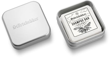 Störtebekker® Premium Festes Shampoo Kokos & Seifendosen Set - Pflege-Shampoo + Seifendose Aluminium im Set für Haare, Kopfhaut & Bart - Handgefertigt in Seifenmanufaktur