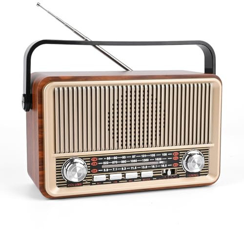Retro Radio AM/FM/SW – Tragbares Nostalgie Radio mit 1800mAh Akku & Bluetooth, Vintage Küchenradio mit AUX/USB/TF Wiedergabe, Ideal für Zuhause, Garten, Camping & Notfälle