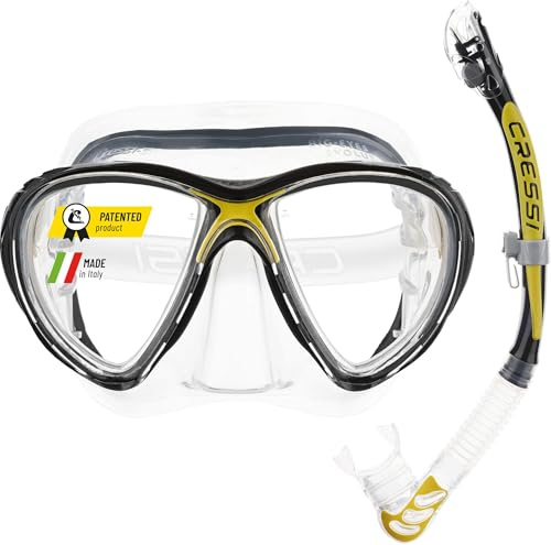 Cressi Big Eyes Evolution Schnorchelmaske - Schnorchel & Taucherbrille Erwachsene - Schnorcheln & Tauchen - Brillentauglich - Transparent/Gelb - Kombo Set