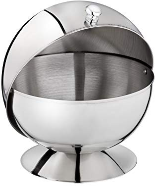 APS Zuckerkugel, Zuckerdose mit Rolldeckel, Edelstahl Zuckergefäß mit Deckel, 14 x 14 cm, Höhe 14 cm