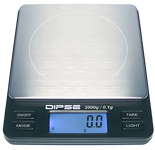 Dipse Digitale Laborwaage TP-2000 x 0,1 - Feinwaage mit 0,1g genauer Auflösung Digitalwaage bis 2000g / 2 kg Wägebereich 2000 x 0,1g, Farbe Schwarz