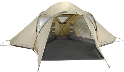 VAUDE Badawi 4p Familienzelt, wasserdicht – Sand | Familienzelt für 4 Personen mit 2 Schlafkabinen – Campingzelt für 4 Personen wasserdicht – großer Vorraum