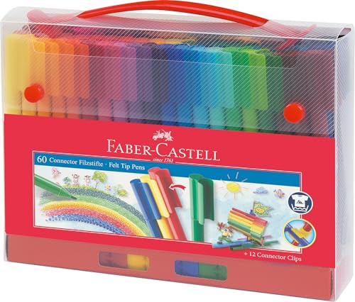 Faber-Castell 155560 - Filzstifte Set Connector Koffer, 74-teilig mit 60 Faserstiften, Malset für Kinder