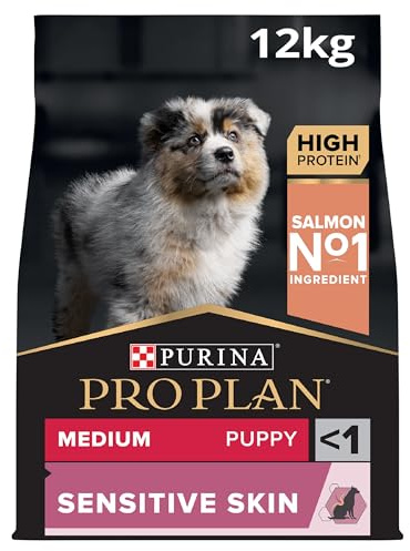 Pro Plan Medium Puppy Sensitive Skin, Welpenfutter trocken, reich an Lachs, 1er Pack (1 x 12 kg)