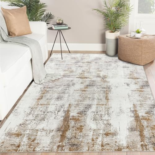 Famibay Waschbare Beige Teppich Wohnzimmer 160x230cm Teppich Schlafzimmer Kurzflor Modern Abstrakt Wohnzimmerteppich rutschfest für Wohnzimmer Schlafzimmer Esszimmer