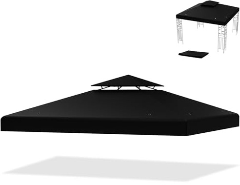 HOMASIS Ersatzdach für Pavillon, Pavillondach 3 x 3 m, wasserdichter Pavillonabdeckung mit UV-Schutz, Pavillonplane mit Entwässerungslöchern & Klettverschlüssen (Schwarz, Doppeldach)