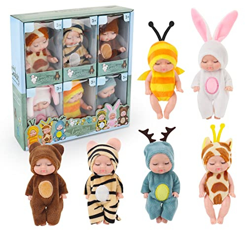 Fiotha Babypuppe, Mini-Babypuppe, Newborn Reborn Baby, 6 Stück Baby Mini Puppen, Waschbares PVC-Material, Realistische Babypuppes, Weicher Körper, Puppenspielzeug für Mädchen, Kleinkinder und Kinder