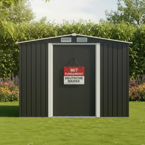 ONBEST Premium Metall Gerätehaus mit Fundament & Schiebetür – Geräteschuppen Gartenhaus Metallgerätehaus in anthrazit – 3 Größen zur Wahl (8m2)