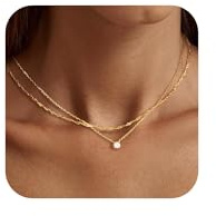 Tewiky Halskette Damen 14K Gold & Silber 925 Layering Kette Damen Set Choker Wasserfest Goldkette mit CZ Anhänger Trendy Schmuck Geschenke
