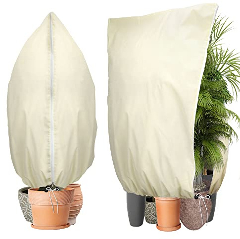 Verdenu Winterschutz für Pflanzen, 2 Stück XL 180 * 120CM Winterschutz für Kübelpflanzen 90g/㎡ Dicker Pflanzenschutz Winter Tasche mit Reißverschluss und Kordelzug, Gefrierschutz Kälte für Pflanzen