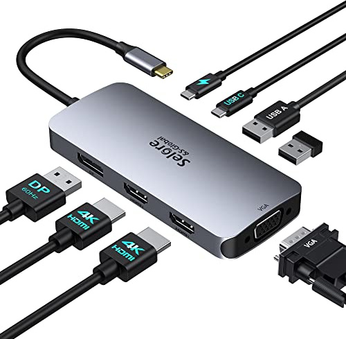 Docking Station 2 Monitor, USB C Hub 8 in 1 Laptop Dockingstation DisplayPort Adapter mit Dual 4K HDMI DP VGA PD100W USB 2.0 USB C Daten,USBC Multi Monitors kompatible mit Dell Thinkpad Huawei