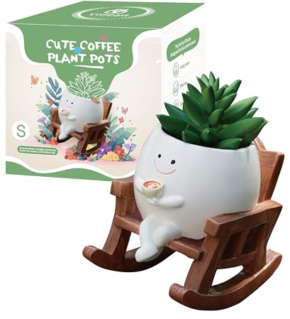 yiilead Blumentopf mit Smiley-Gesicht | Schaukelstuhl-Blumentopf mit Abflussloch, süße Blumentöpfe für drinnen und draußen,Geschenkideen für die Mutter (Kaffee)