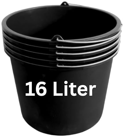 ViD 5 Stück Mörteleimer/Betoneimer 16 Liter | Ø33 x 27 cm | Baueimer/Putzeimer/Eimer für Baustelle, Garten, Renovierung