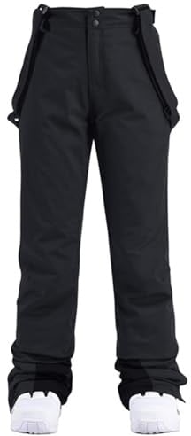 HOTIAN Damen Skihose Hosenträgerhose Snowboardhose Damen Winter Warm Wasserdicht Winddicht Abnehmbare Skilanglaufhose Thermohose Wanderhose Black L