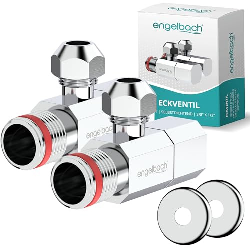 Engelbach® Universal Eckventil 1/2 Zoll selbstdichtend (2er Set), Chrom | Eckregulierventil mit Schnellverschluss - öffnet und schließt mit nur 1/4 Umdrehung - für Kalt- und Warmwasserleitungen