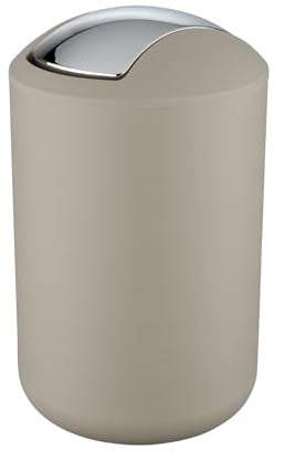 WENKO Kosmetikeimer Mod. Brasil L, 6,5 Liter Bad-Mülleimer mit Schwingdeckel, aus bruchsicherem Kunststoff, BPA-frei, Taupe