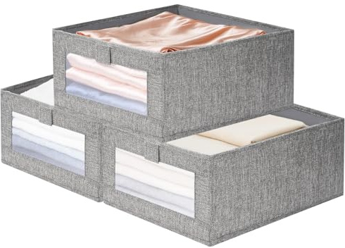 lompyeu 3er Set Aufbewahrungsbox Stoff 40×27×17cm, Faltbox Ordnungsboxen, Organizer Box für Kleiderschrank Schrank, Aufbewahrung & Deko Wohnzimmer Büro
