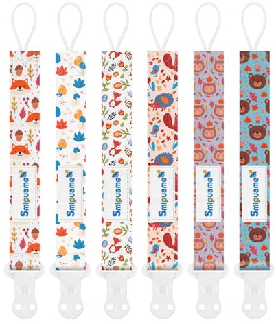 Smlpuame Baby Schnullerkette Mädchen Junge,6 Stück BPA-Frei Schnullerband Stoff Mädchen Junge,Schnuller Kette Nuckelkette Passen Die Meisten Schnuller und Beißspielzeug,Dummy Clips für Baby (Tier)